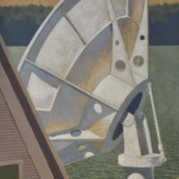 Radiotelescope/House/Freight, acrylic on canvas, 2023, 60" x 30"