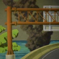 Highway with Smoke, acrylic on canvas, 2022, 38" x 38"