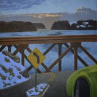 Iron Bridge and Car, acrylic on canvas, 2021,  48” x 50” (Private collection)