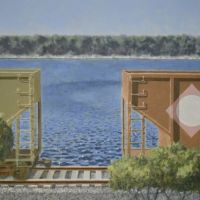 Hopper Cars, acrylic on canvas, 2021, 60" x 28.25"