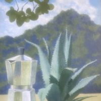 Landscape/Still Life, acrylic on canvas, 2023, 19 1/2" x 18"