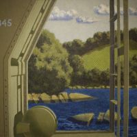 Riverscape with Hopper Car, 2025, 45"x 47"