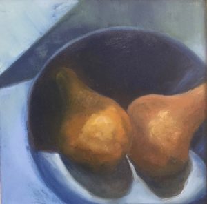 Painting by Winslow Myers PATTI BRADLEY "TWO PEARS" 11.5" X 11.5"